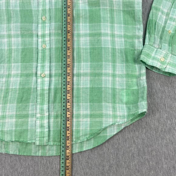 Ralph Lauren Linen Shirt Mens L Long Sleeve Button-Down Classic Fit Green Plaid - Picture 11 of 12